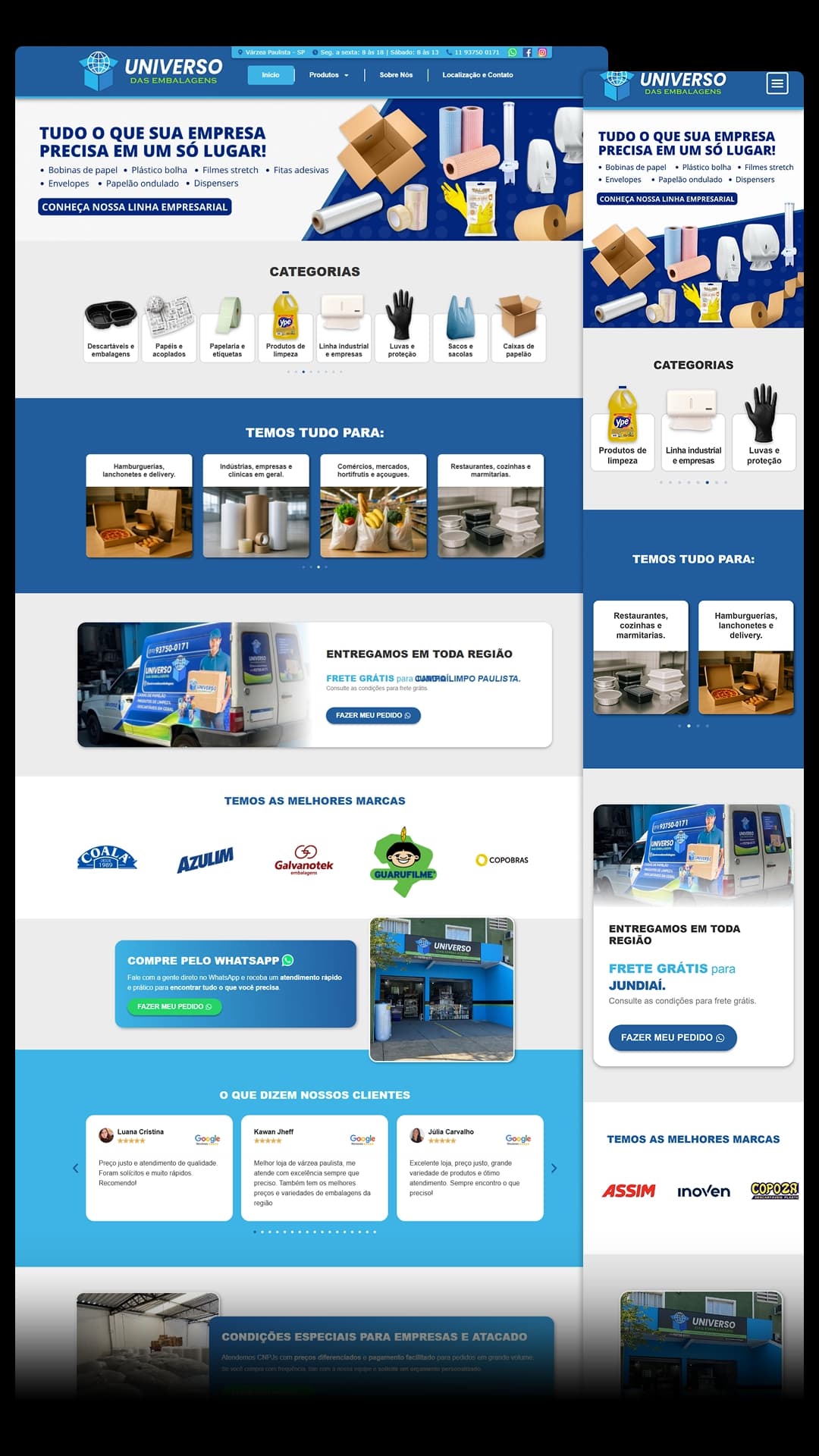 Exemplo de criação de site em Jundiaí — landing page Universo das Embalagens